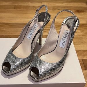 Jimmy Choo Metallic Slingback Heels - Size 37.5 / US 7.5